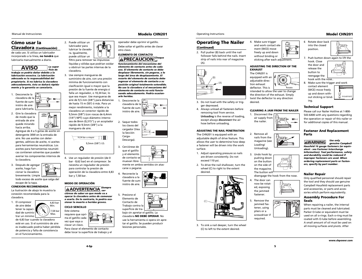 Aviso, Campbell professional professional hausfeld, Built to last | Precaucion | Campbell Hausfeld CHN201 User Manual | Page 5 / 12
