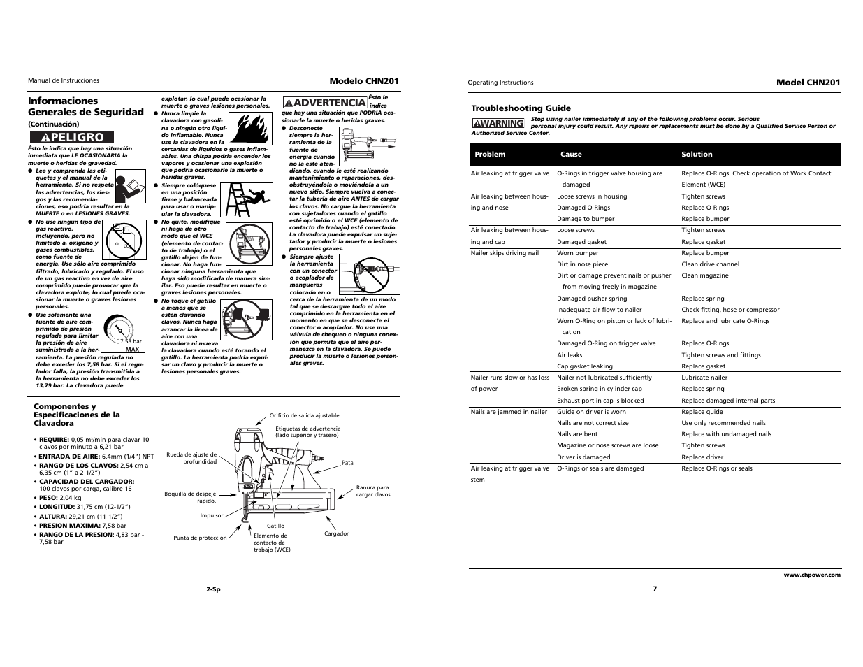 Campbell, Peligro, Advertencia | Campbell Hausfeld CHN201 User Manual | Page 7 / 12