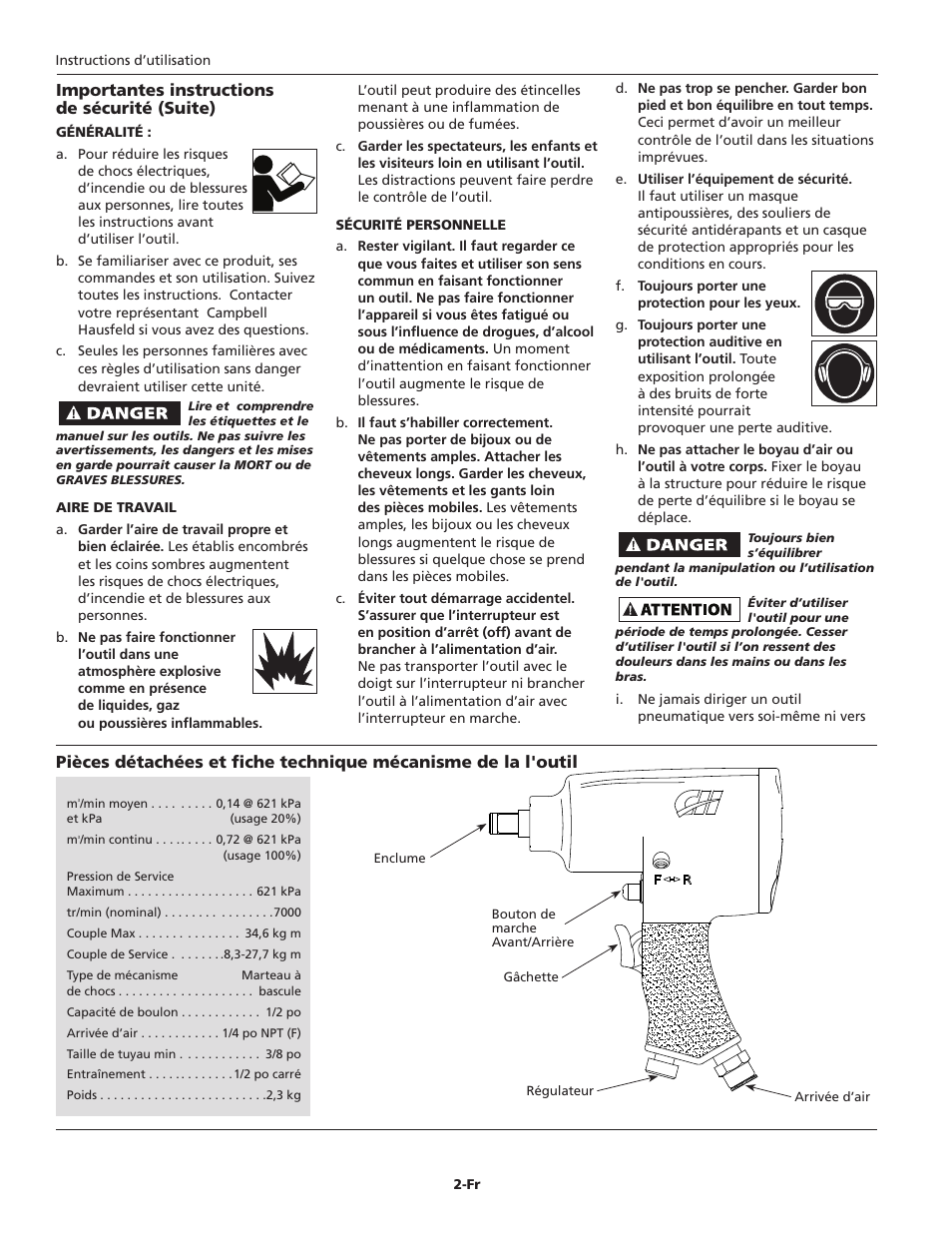 Importantes instructions de sécurité (suite) | Campbell Hausfeld TL0502 User Manual | Page 10 / 24