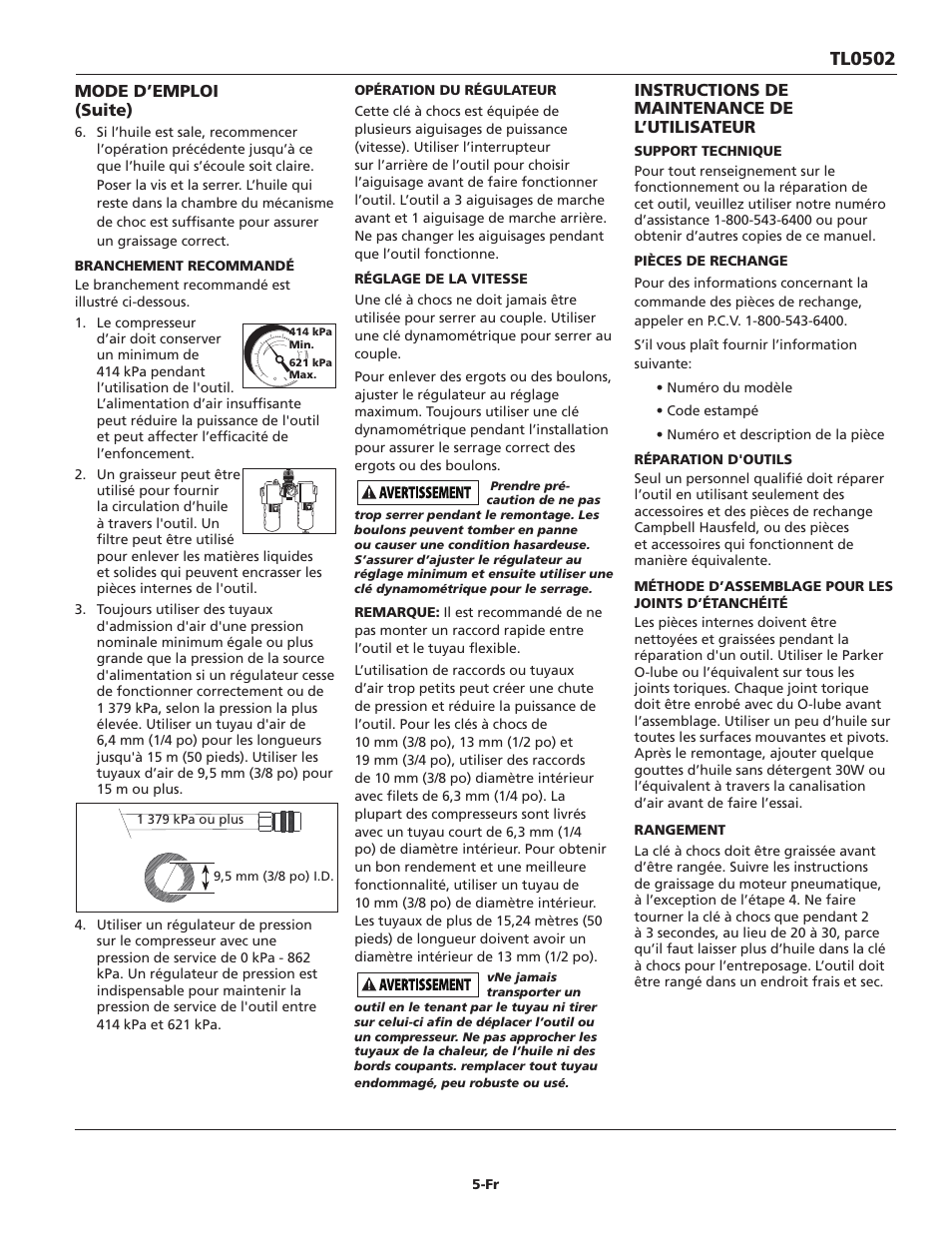 Tl0502 | Campbell Hausfeld TL0502 User Manual | Page 13 / 24