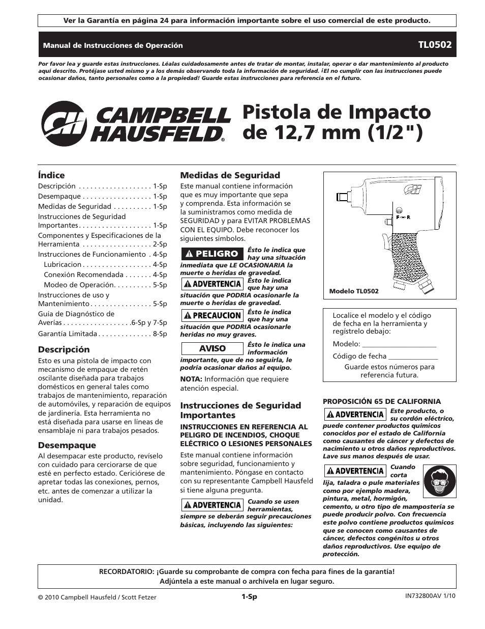 Tl0502 | Campbell Hausfeld TL0502 User Manual | Page 17 / 24
