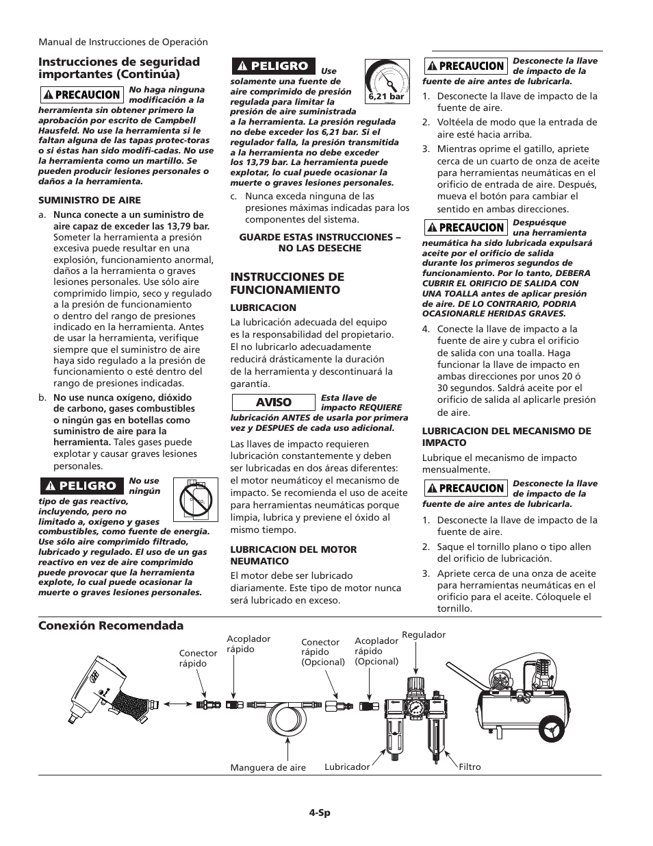 Instrucciones de funcionamiento | Campbell Hausfeld TL0502 User Manual | Page 20 / 24