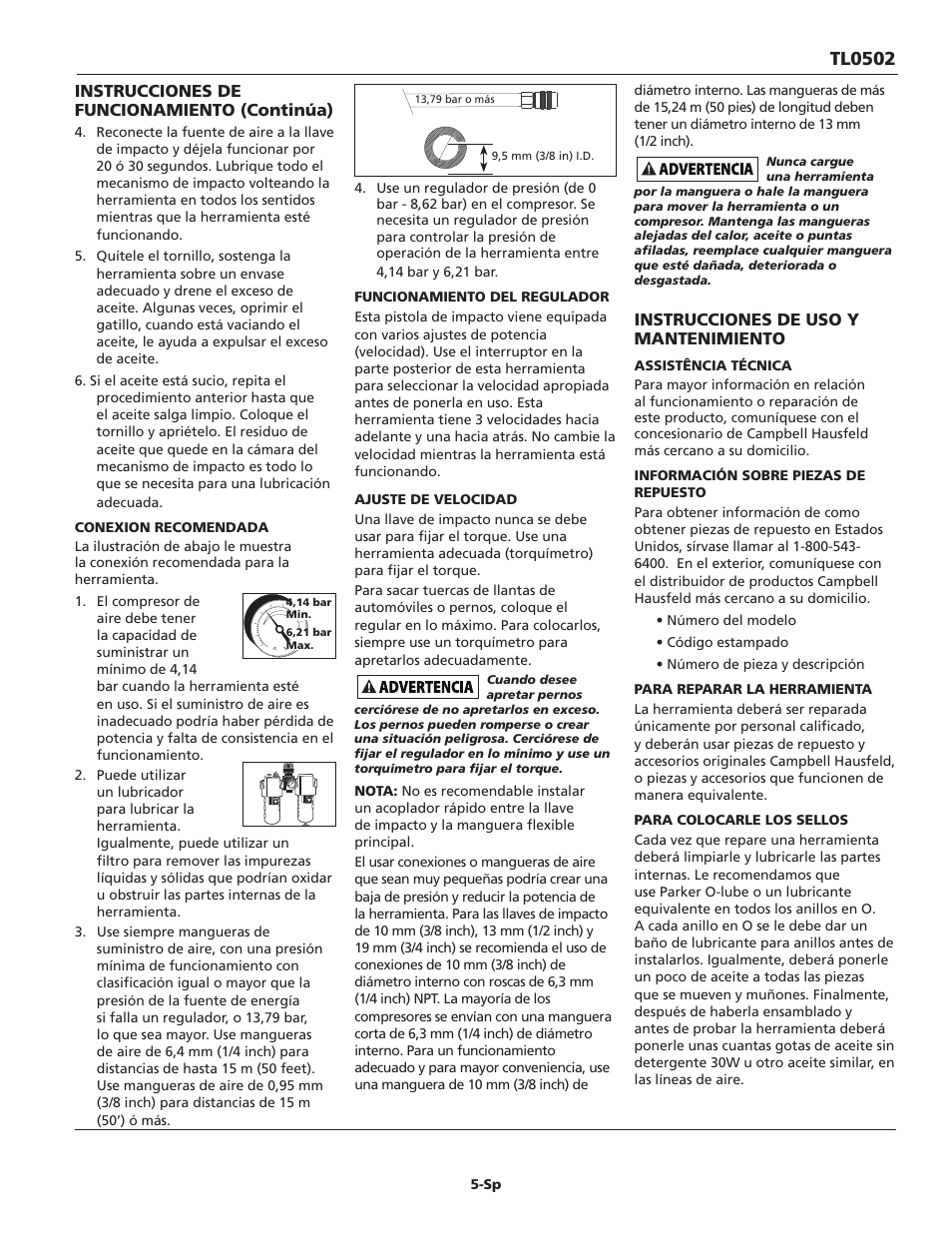 Tl0502 | Campbell Hausfeld TL0502 User Manual | Page 21 / 24