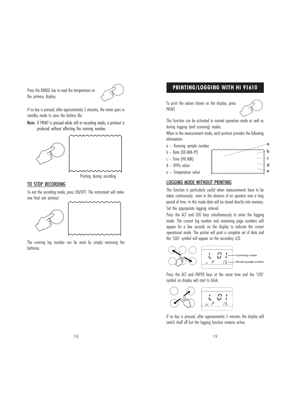 Logging mode without printing | Hanna Instruments HI 91610C User Manual | Page 10 / 19