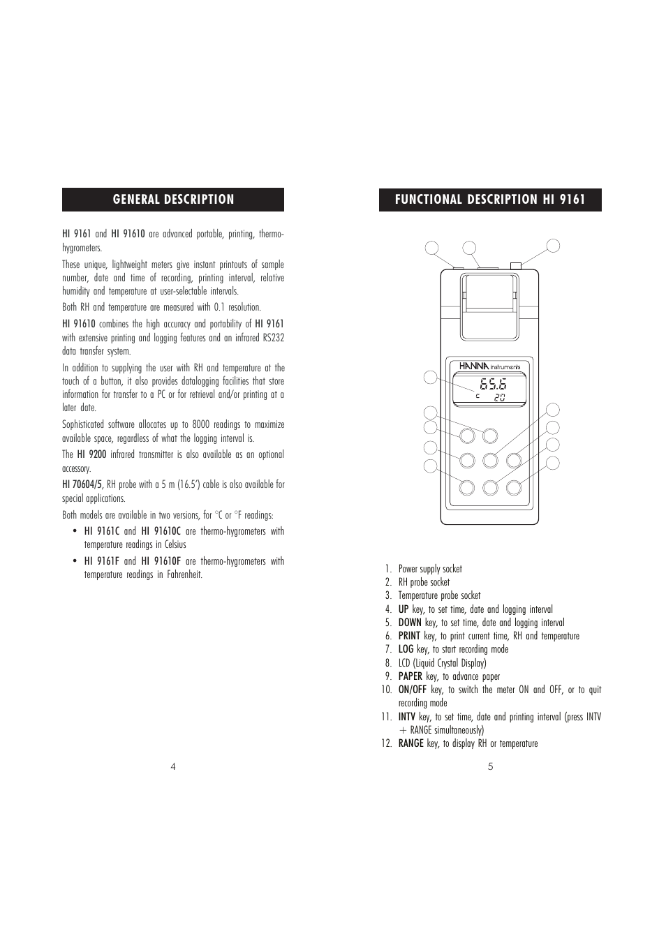 Functional description hi 9161, General description | Hanna Instruments HI 91610C User Manual | Page 3 / 19