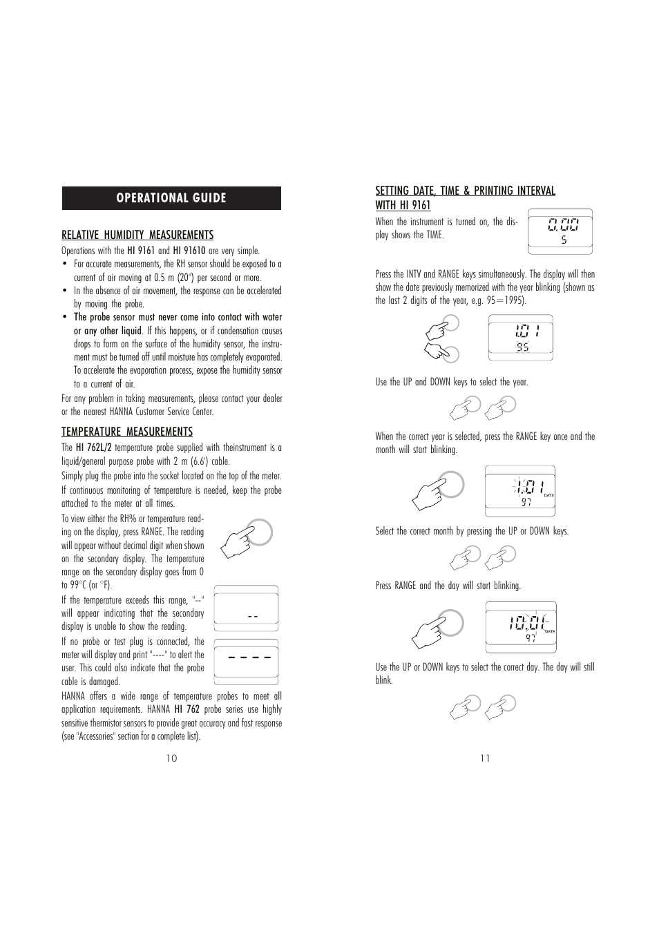 Operational guide, Relative humidity measurements, Temperature measurements | Hanna Instruments HI 91610C User Manual | Page 6 / 19