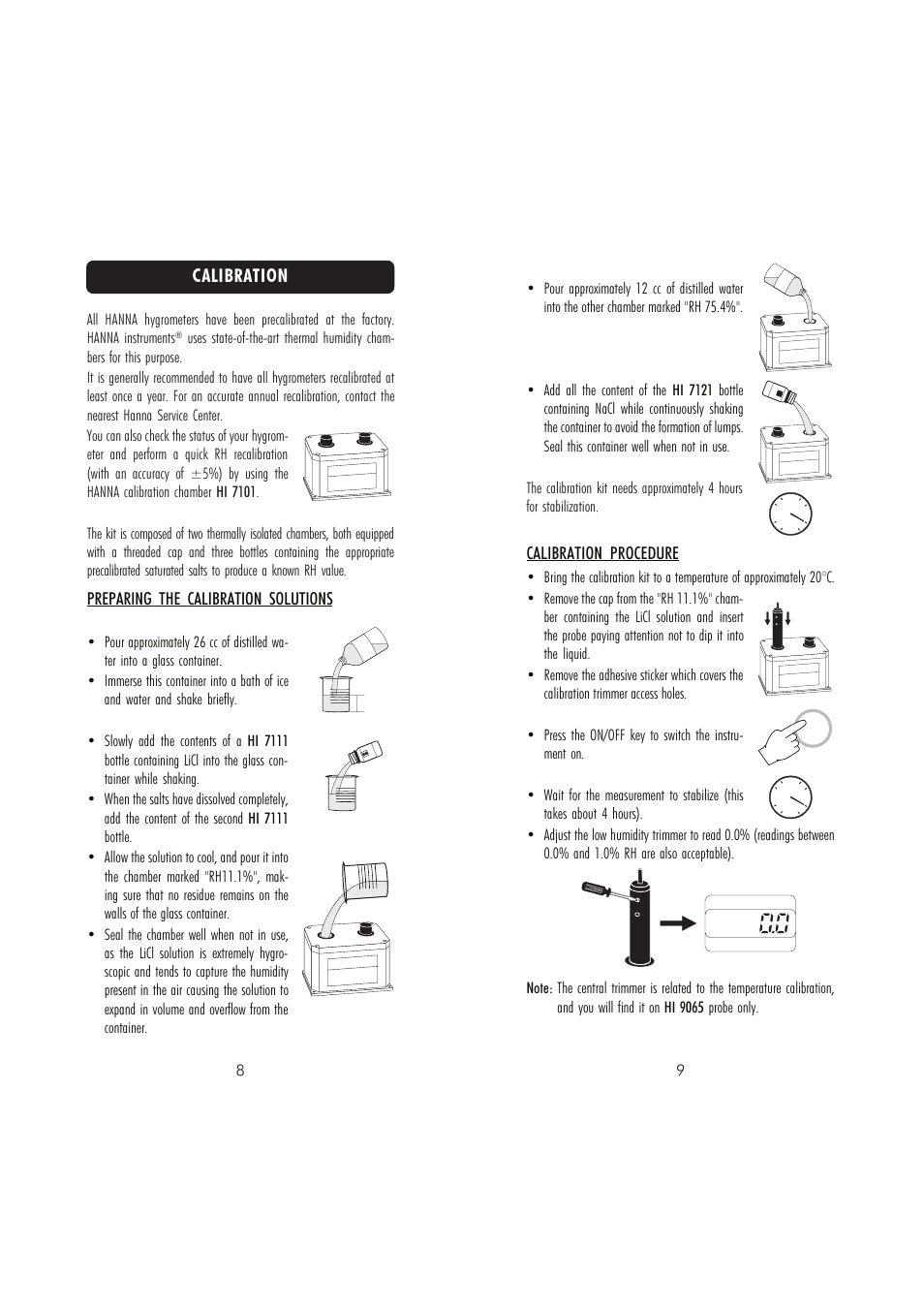 Calibration, Calibration procedure, Preparing the calibration solutions | Hanna Instruments HI 9064 User Manual | Page 5 / 9