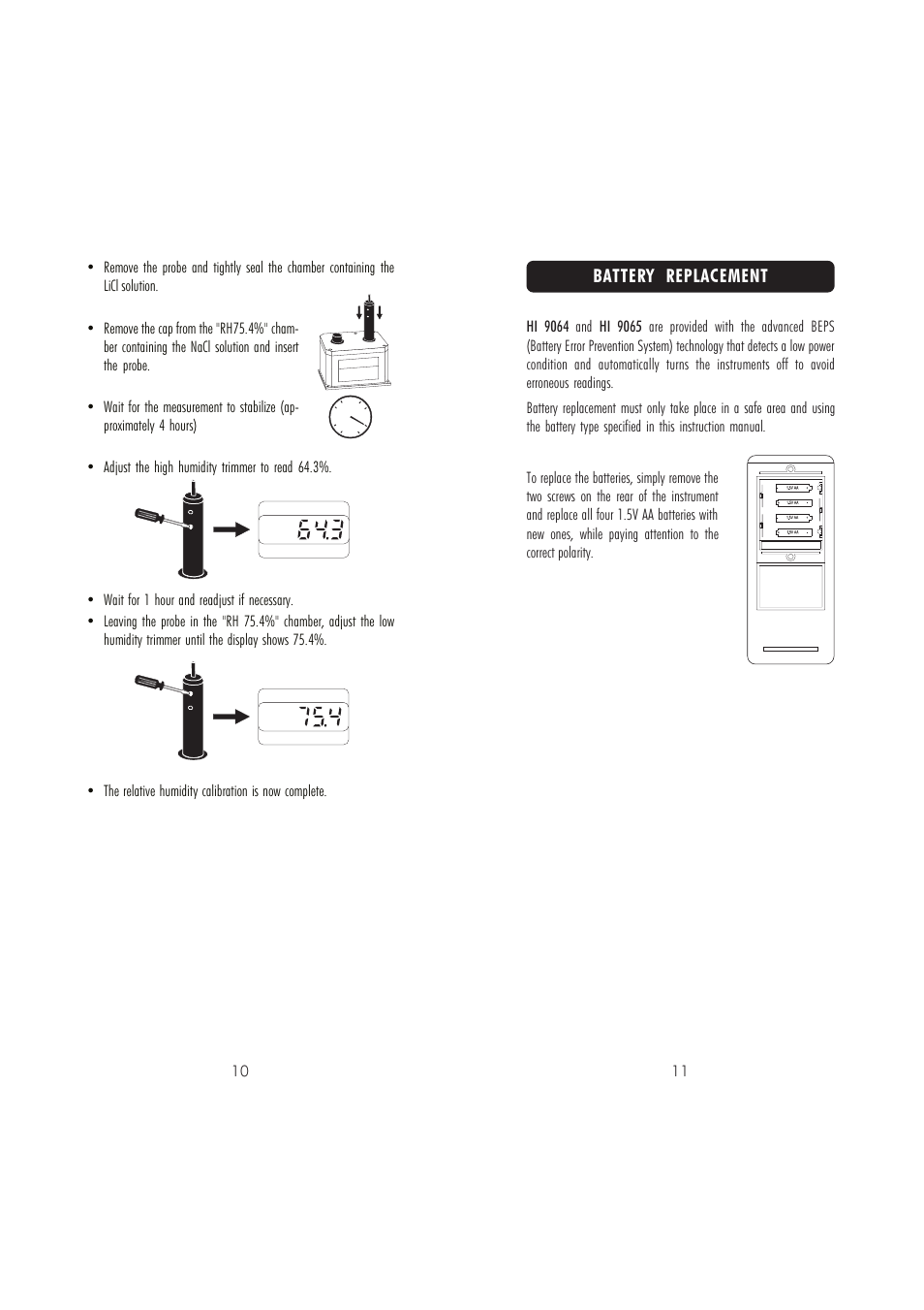 Battery replacement | Hanna Instruments HI 9064 User Manual | Page 6 / 9