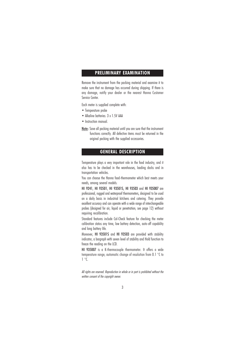 Hanna Instruments HI 93501 User Manual | Page 3 / 16