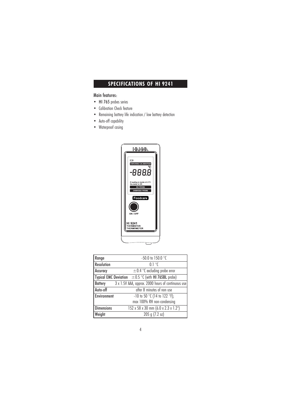 Hanna Instruments HI 93501 User Manual | Page 4 / 16