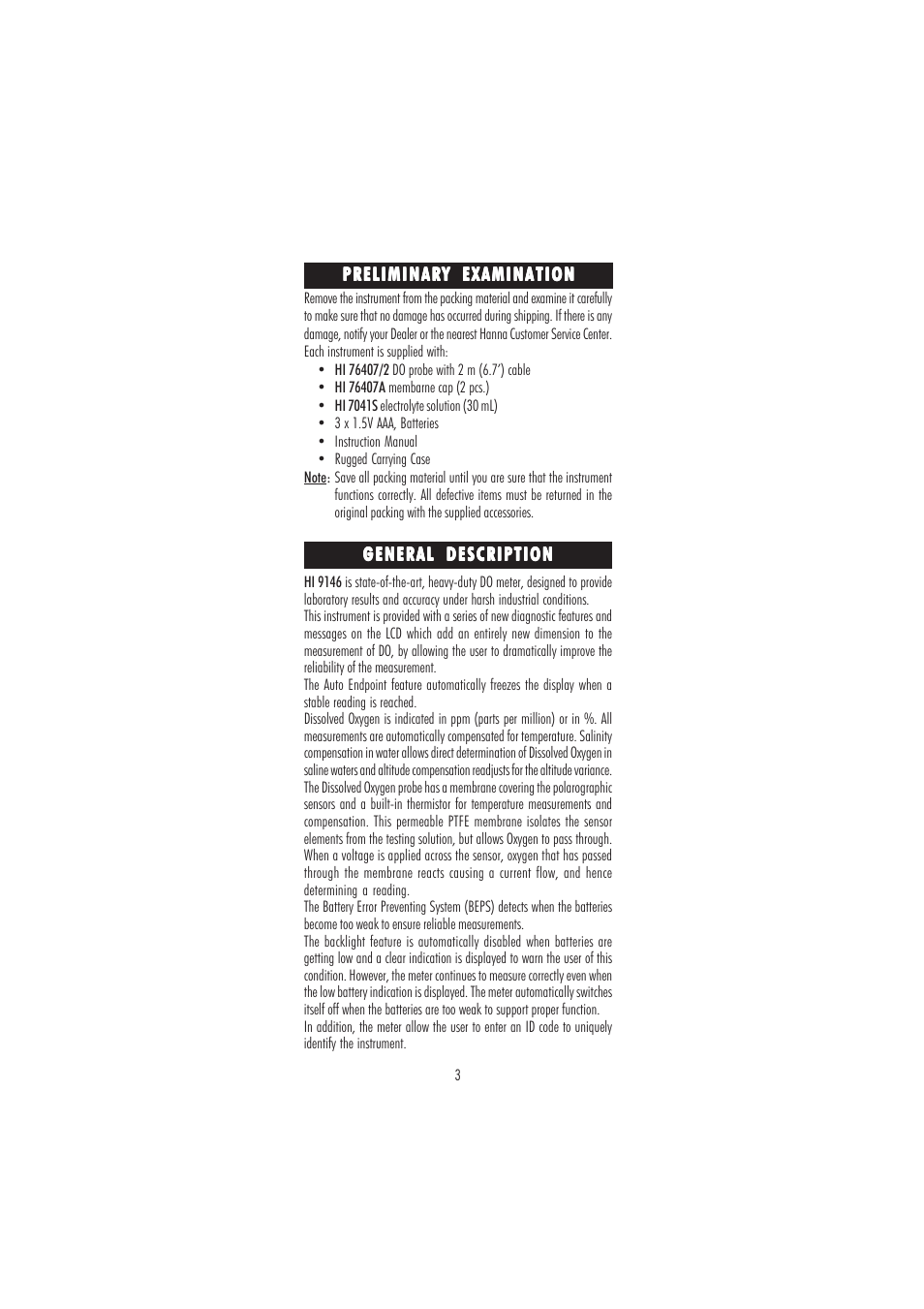 Hanna Instruments HI 9146 User Manual | Page 3 / 28