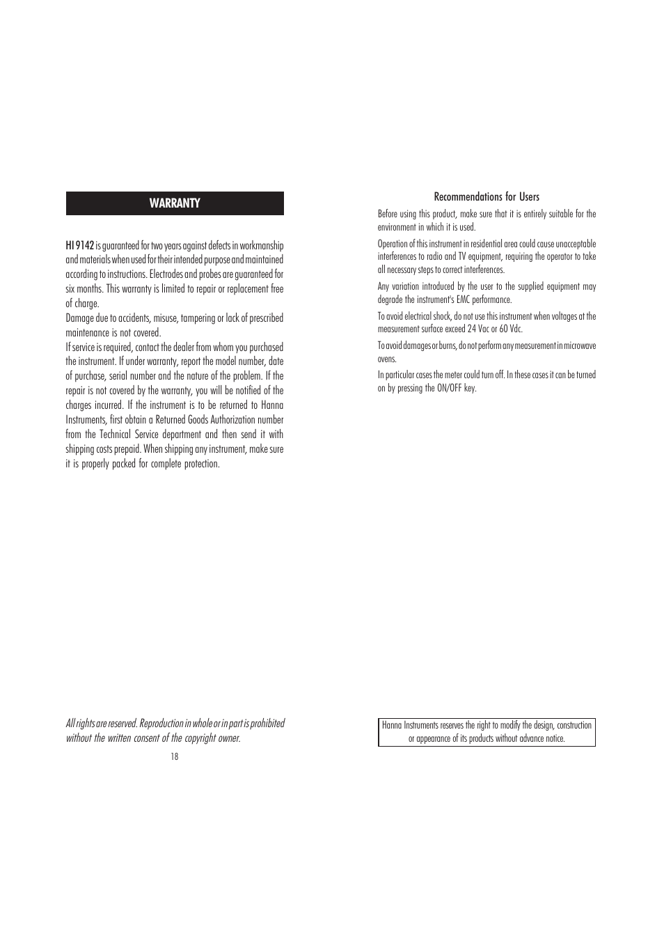 Hanna Instruments HI 9142 User Manual | Page 20 / 22