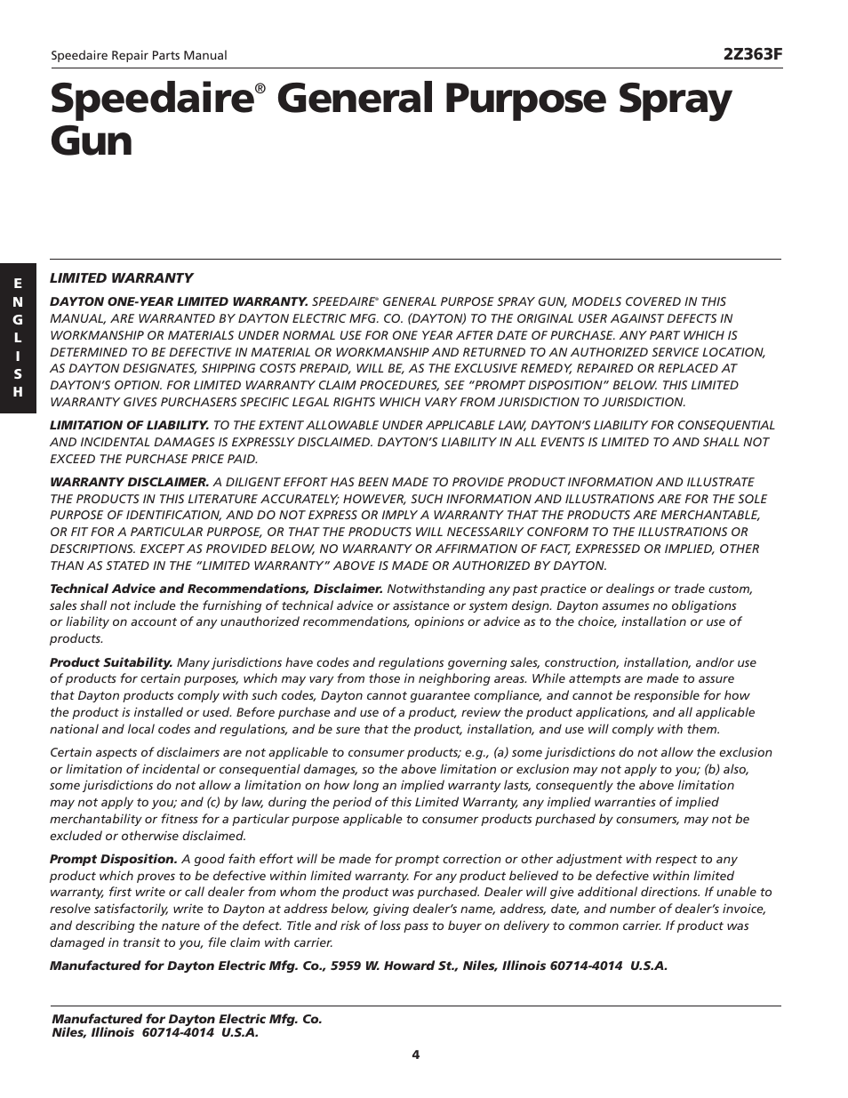 Speedaire, General purpose spray gun | Dayton 2Z363F User Manual | Page 4 / 12