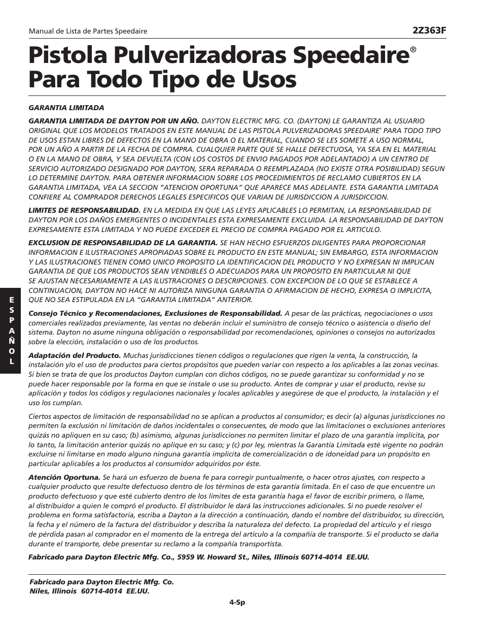 Pistola pulverizadoras speedaire, Para todo tipo de usos | Dayton 2Z363F User Manual | Page 8 / 12