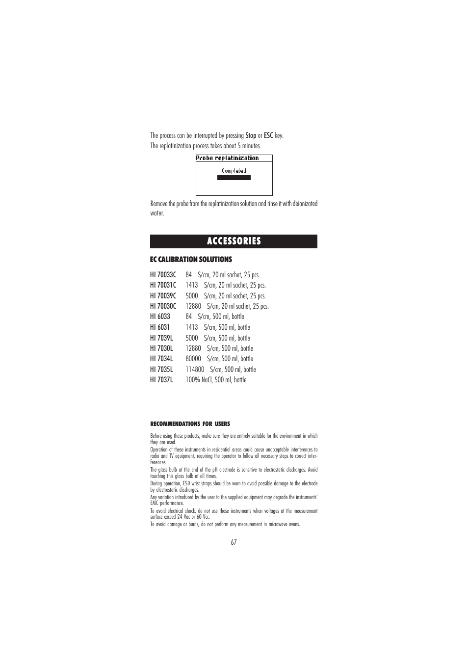 Accessories | Hanna Instruments HI 98188 User Manual | Page 67 / 68