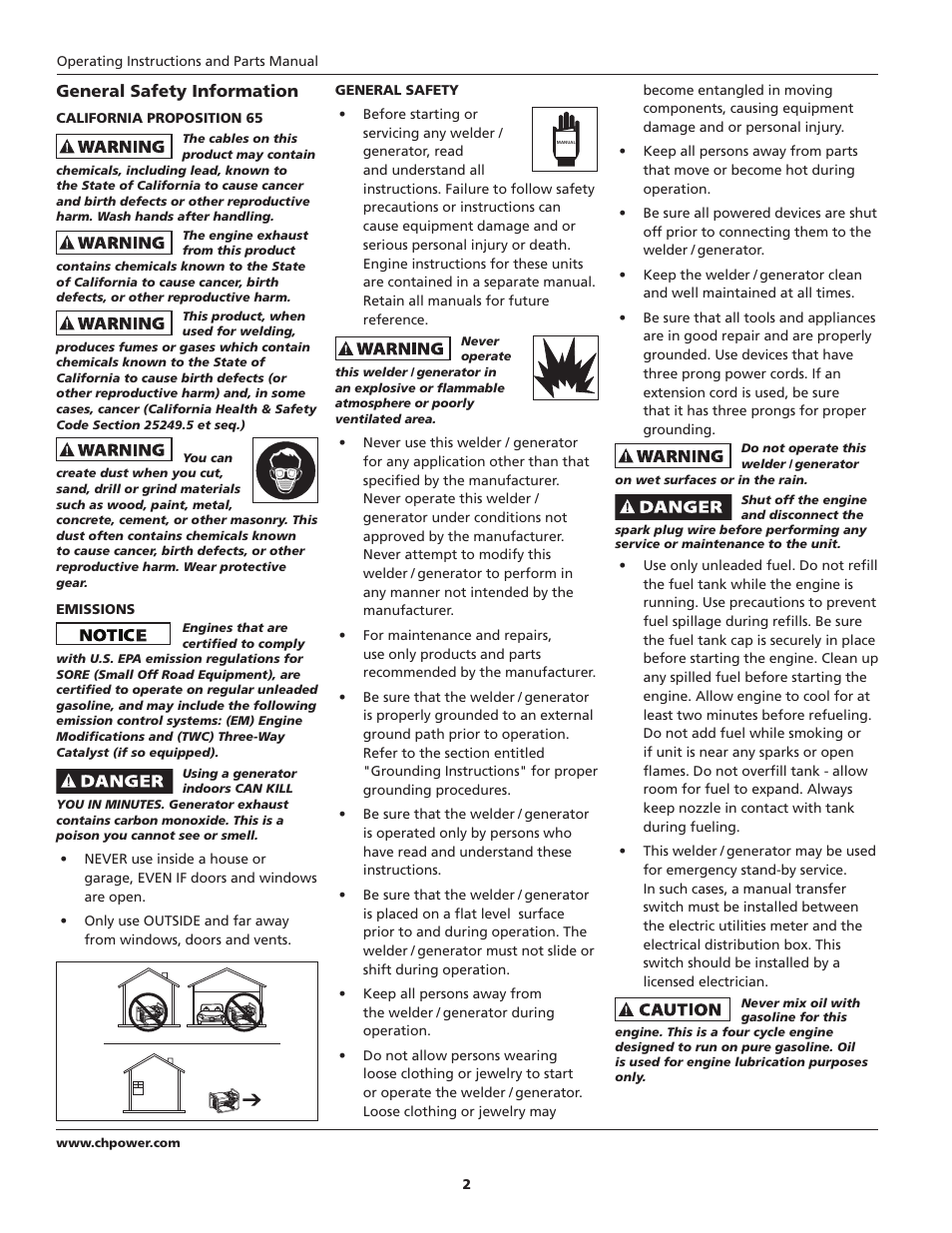 General safety information | Campbell Hausfeld Welder / Generator GW4500 User Manual | Page 2 / 20