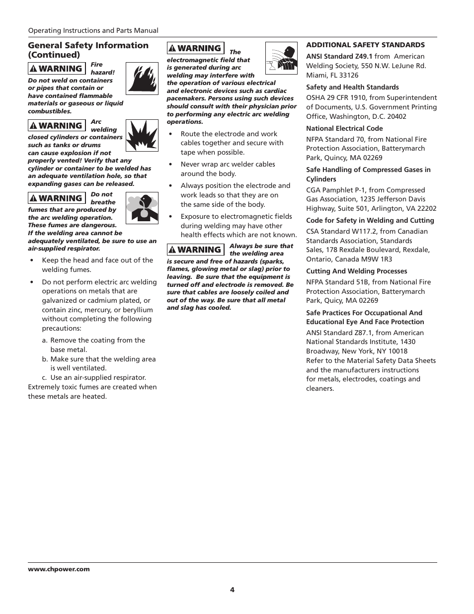 General safety information (continued) | Campbell Hausfeld Welder / Generator GW4500 User Manual | Page 4 / 20