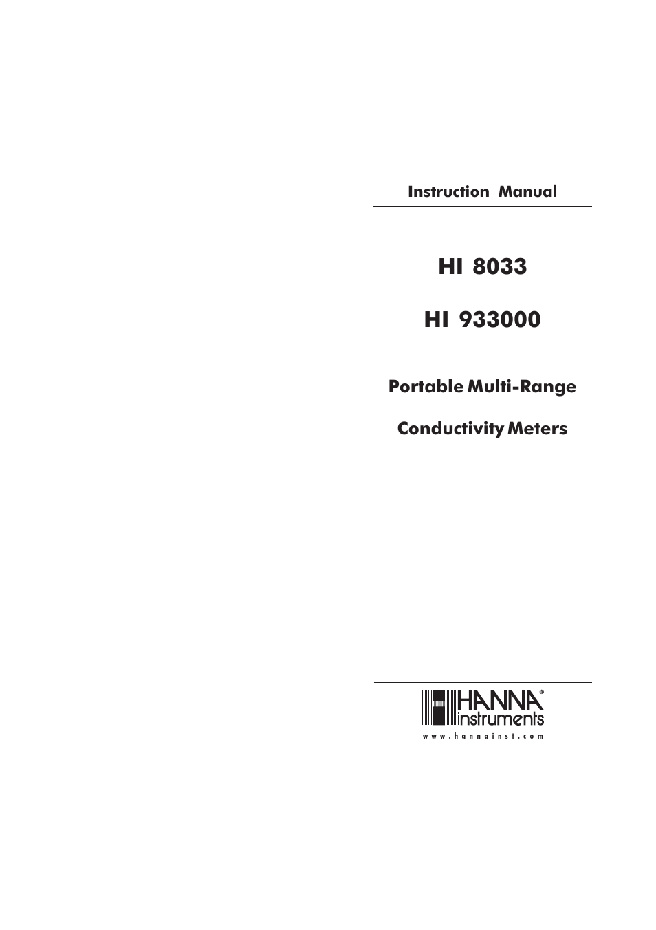 Hanna Instruments HI 8033 User Manual | 9 pages