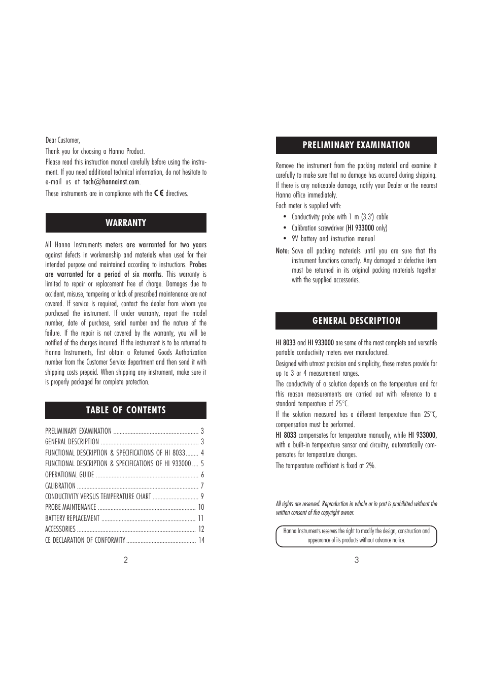 Hanna Instruments HI 8033 User Manual | Page 2 / 9