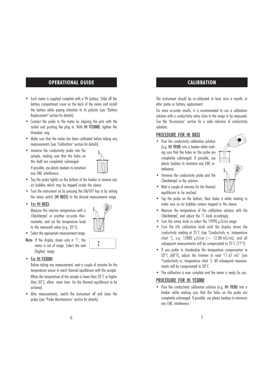 Calibration, Operational guide | Hanna Instruments HI 8033 User Manual | Page 4 / 9