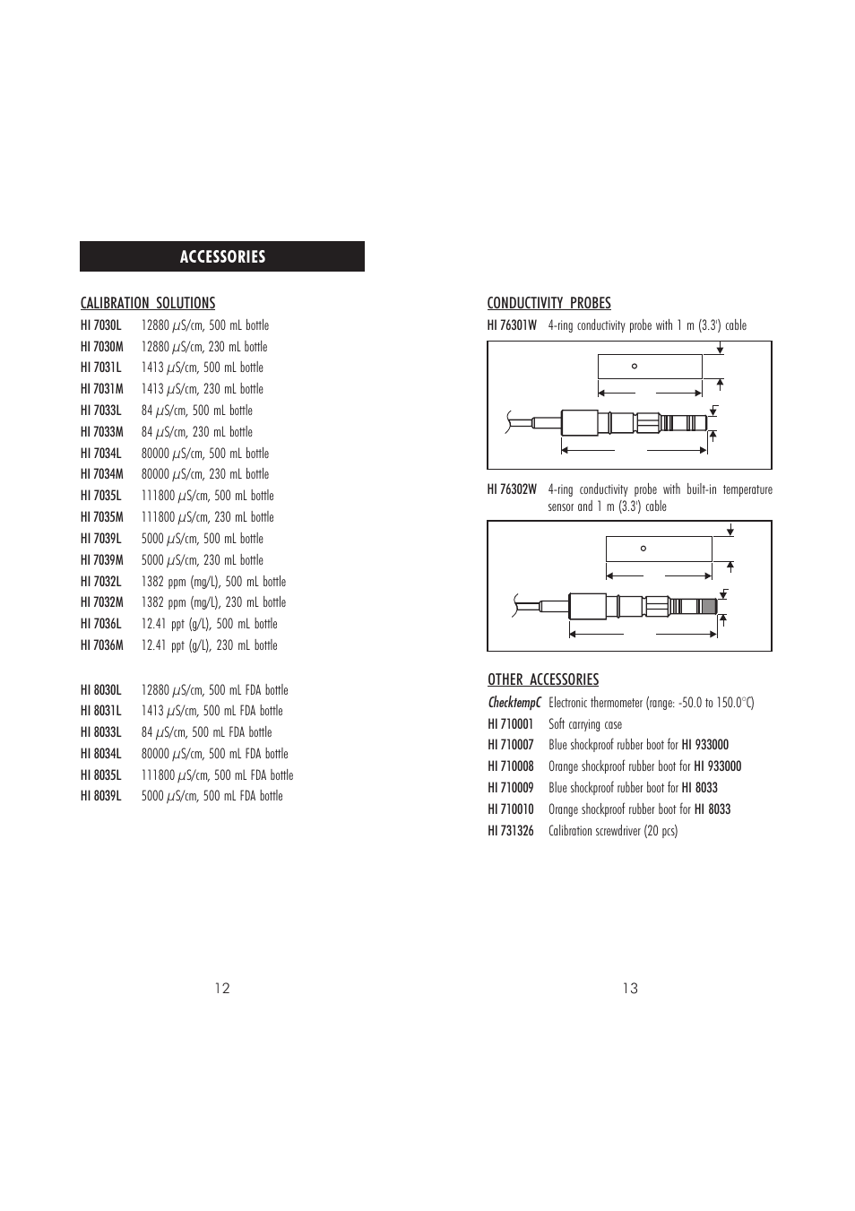 Accessories | Hanna Instruments HI 8033 User Manual | Page 7 / 9