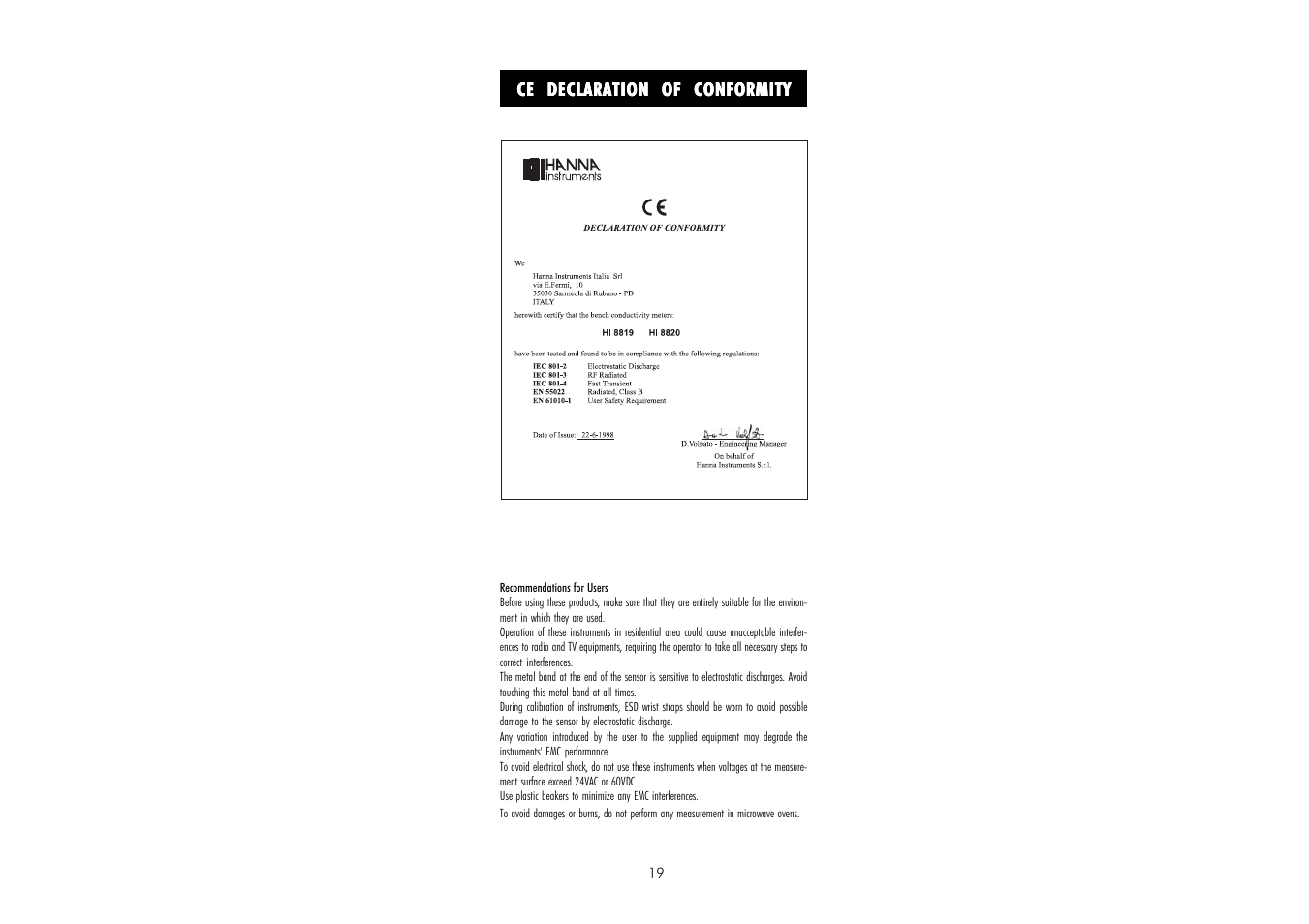 Hanna Instruments HI 8819 User Manual | Page 19 / 20
