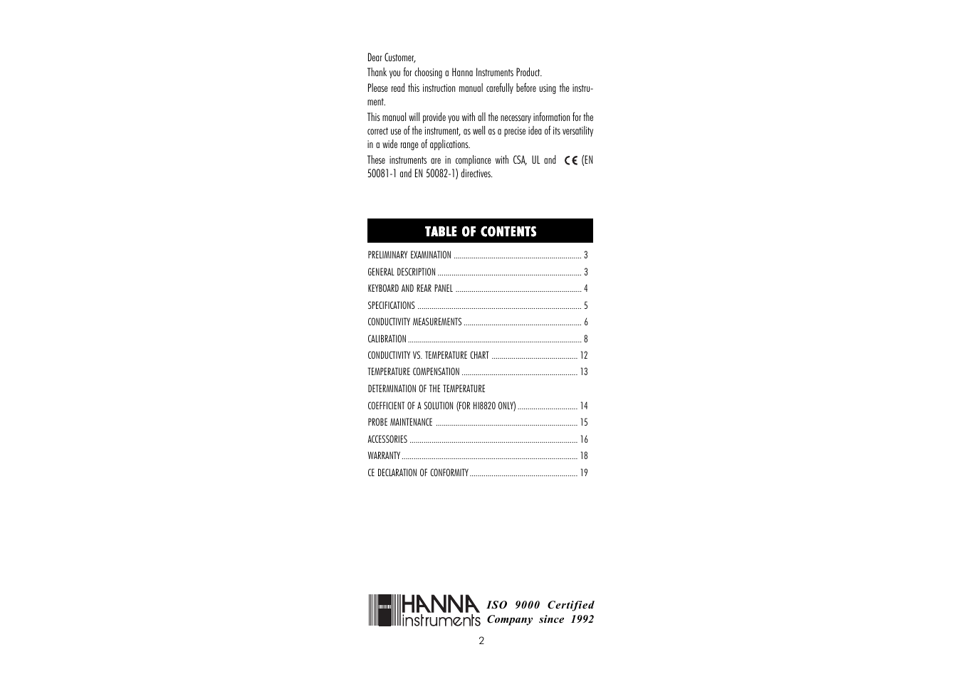 Hanna Instruments HI 8819 User Manual | Page 2 / 20