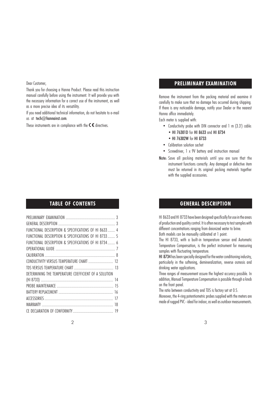 Hanna Instruments HI 8733 User Manual | Page 2 / 11