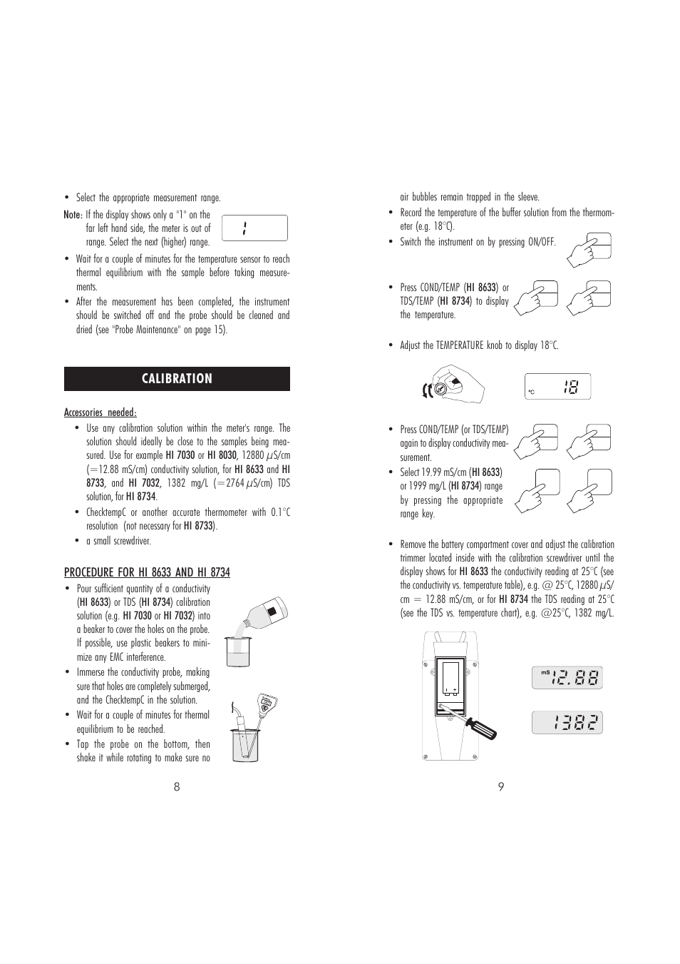 Calibration | Hanna Instruments HI 8733 User Manual | Page 5 / 11