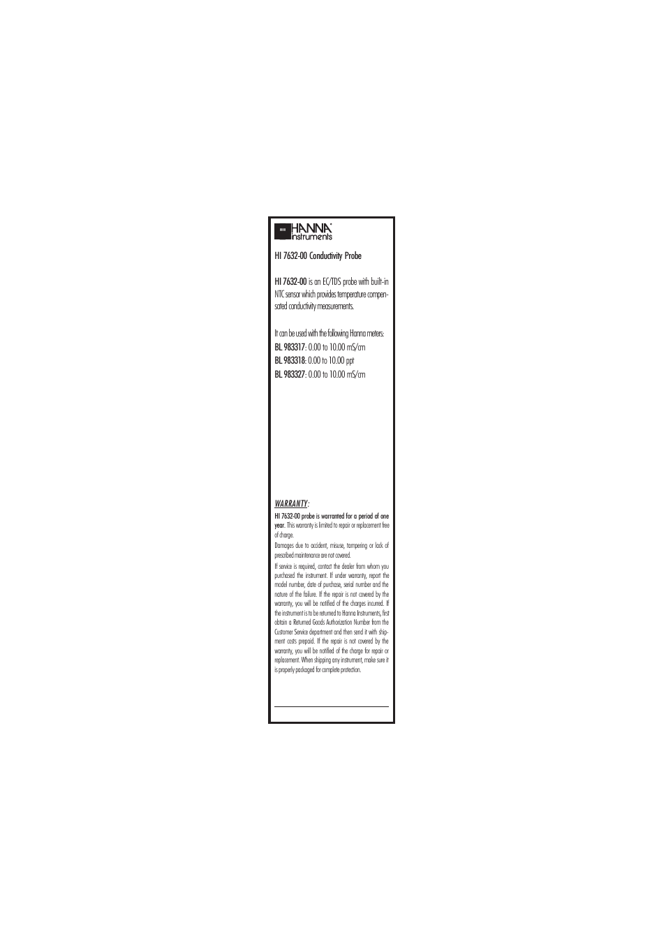 Hanna Instruments HI 7632-00 User Manual | 2 pages