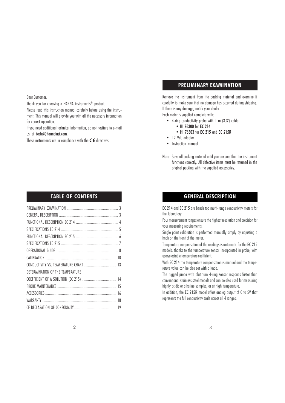 Hanna Instruments EC 214 User Manual | Page 2 / 11