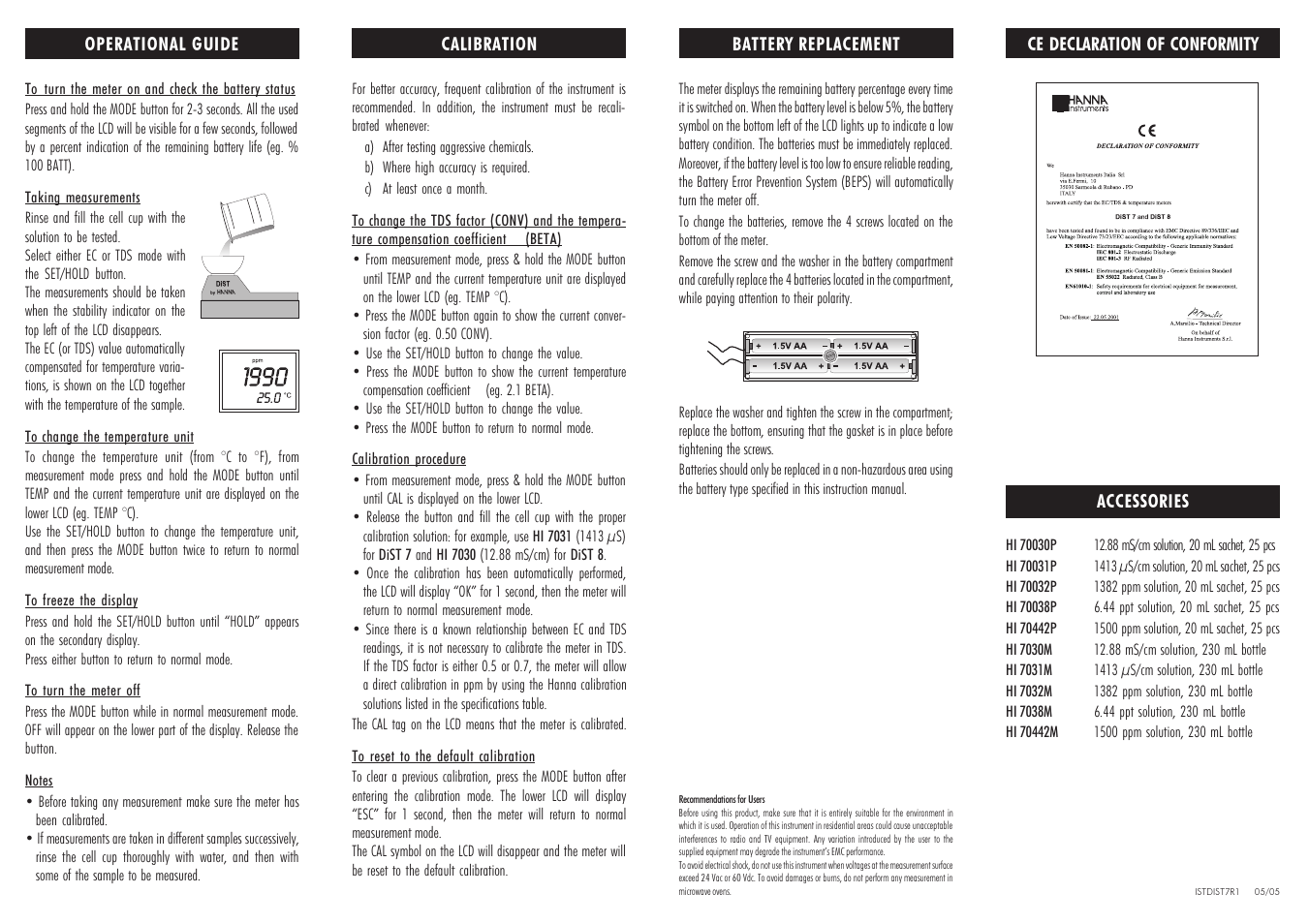 Hanna Instruments DiST 7 User Manual | Page 2 / 2