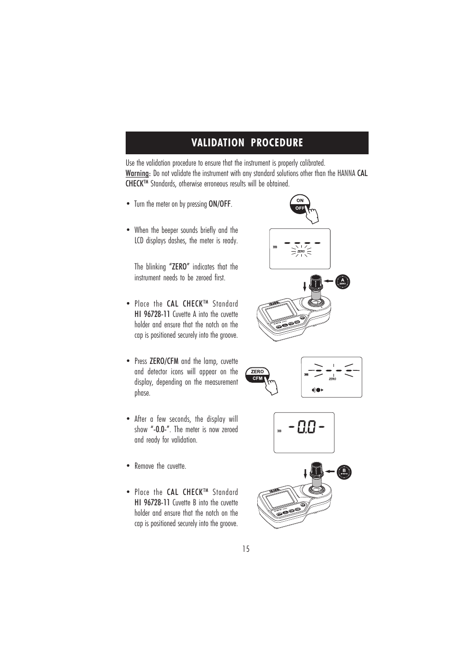 Validation procedure | Hanna Instruments HI 96728 User Manual | Page 15 / 24