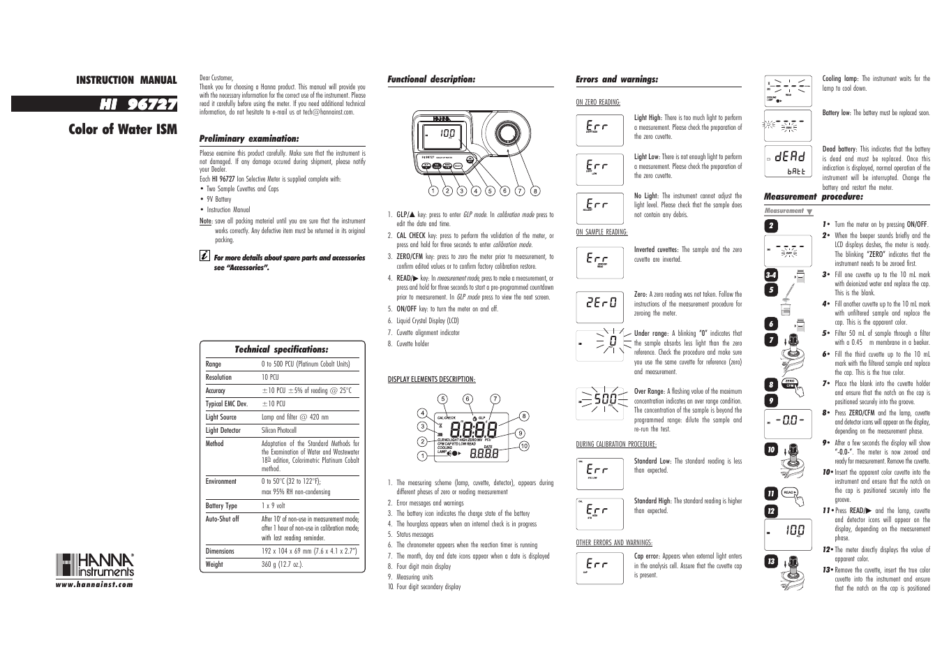 Hanna Instruments HI 96727 User Manual | 2 pages