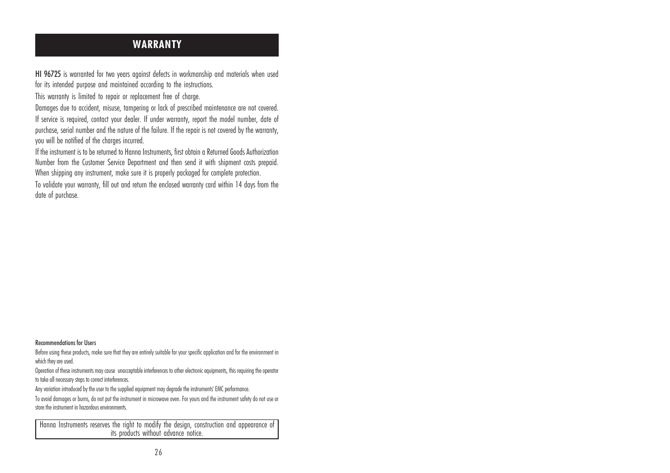 Hanna Instruments HI 96725 User Manual | Page 14 / 15