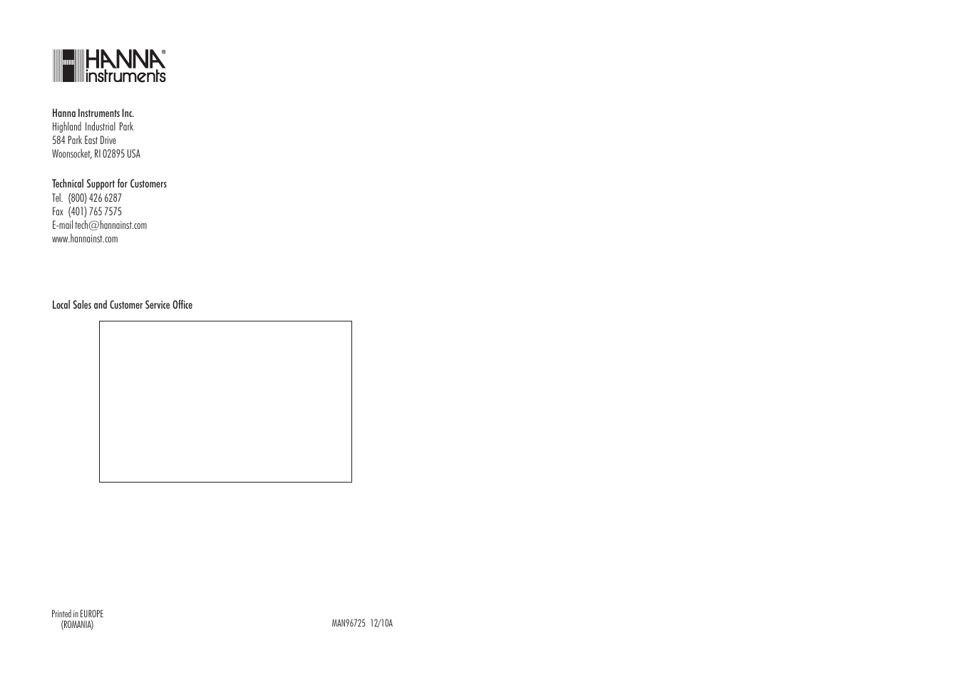 Hanna Instruments HI 96725 User Manual | Page 15 / 15