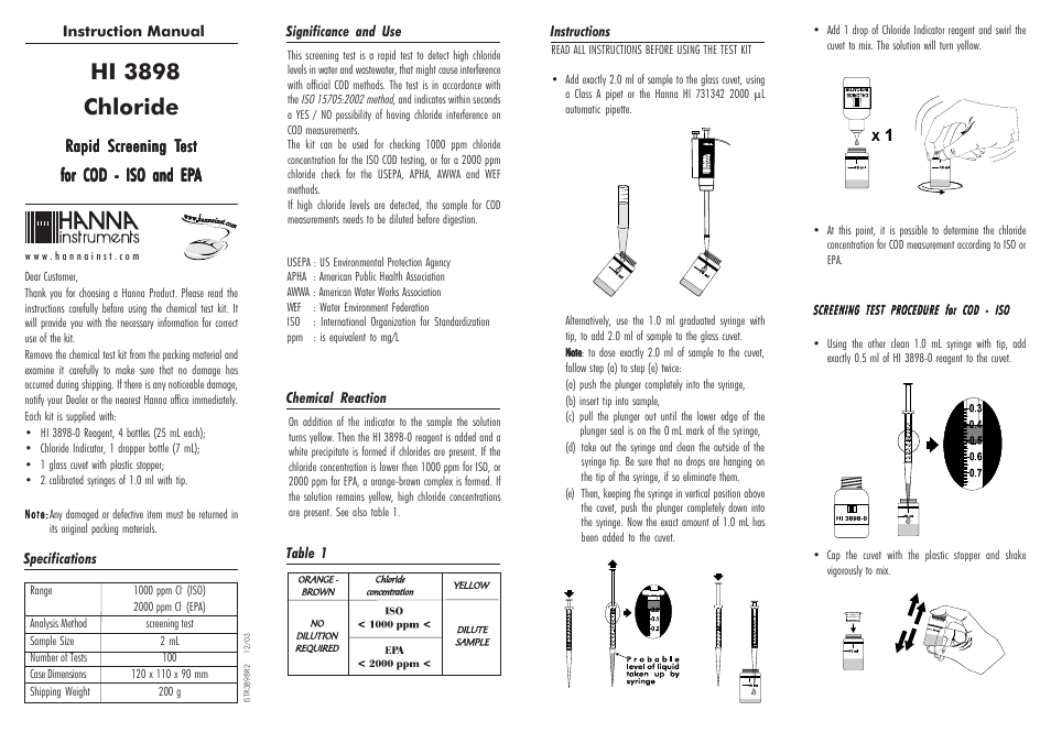 Hanna Instruments HI 3898 User Manual | 2 pages