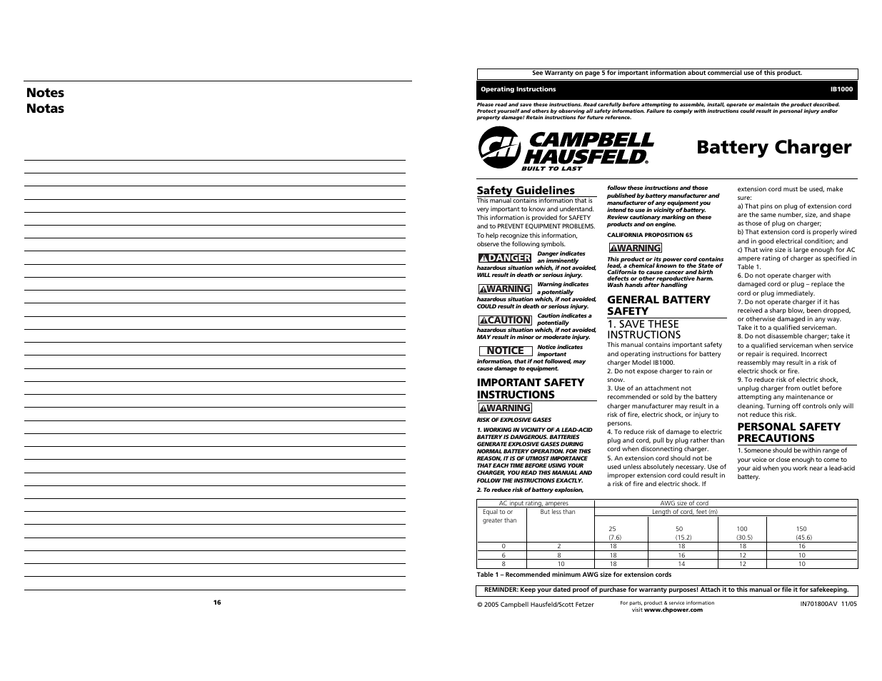 Campbell Hausfeld IB1000 User Manual | 8 pages