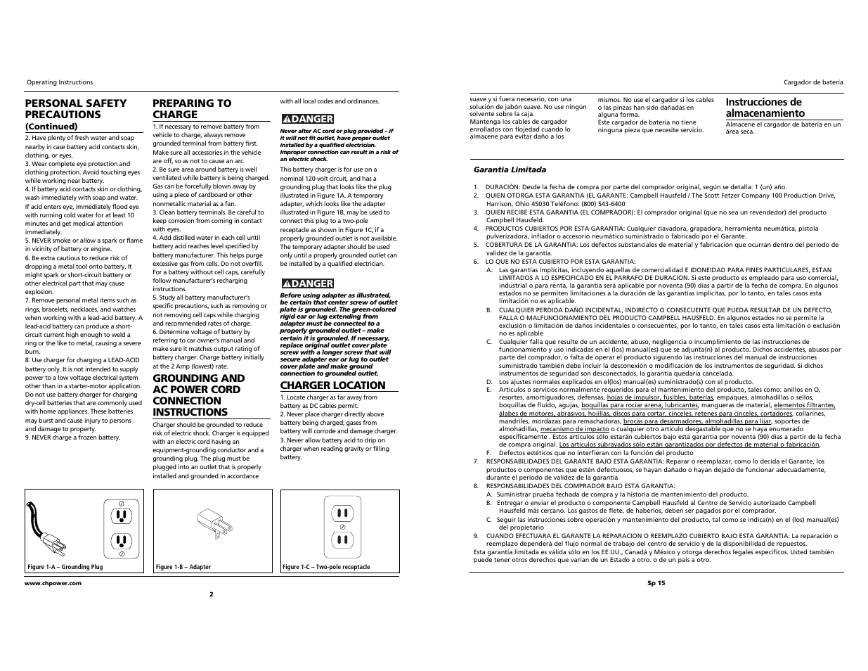 Personal safety precautions, Preparing to charge, Charger location | Instrucciones de almacenamiento | Campbell Hausfeld IB1000 User Manual | Page 2 / 8
