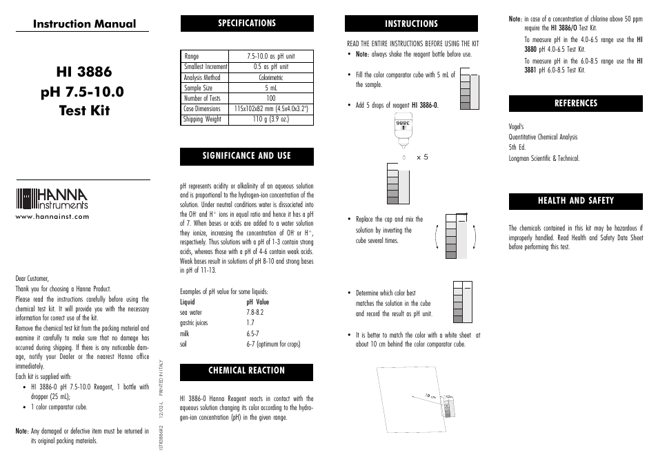 Hanna Instruments HI 3886 User Manual | 1 page