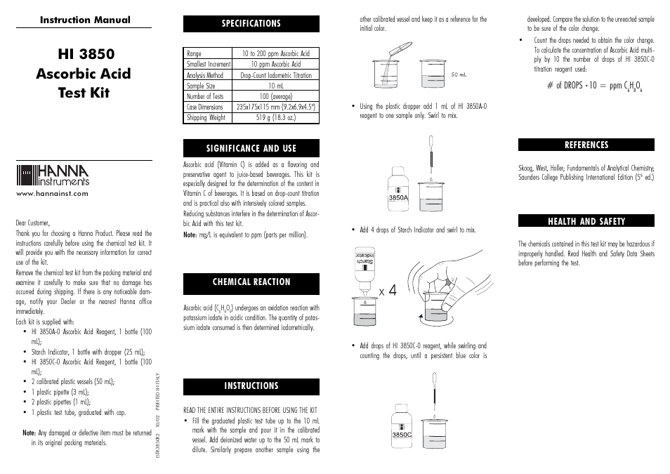 Hanna Instruments HI 3850 User Manual | 2 pages
