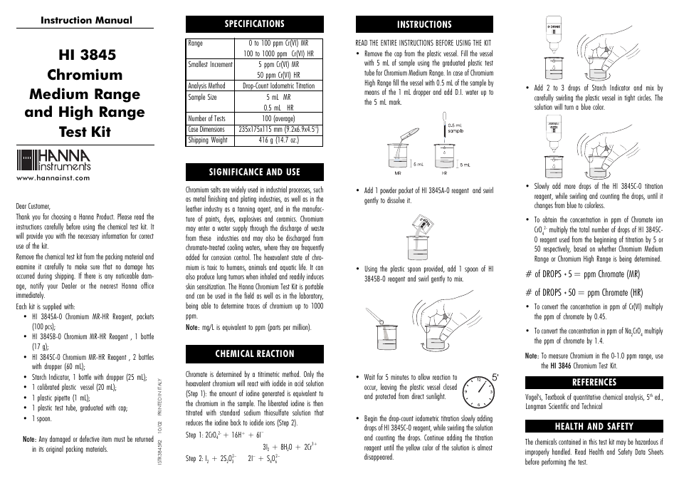 Hanna Instruments HI 3845 User Manual | 2 pages