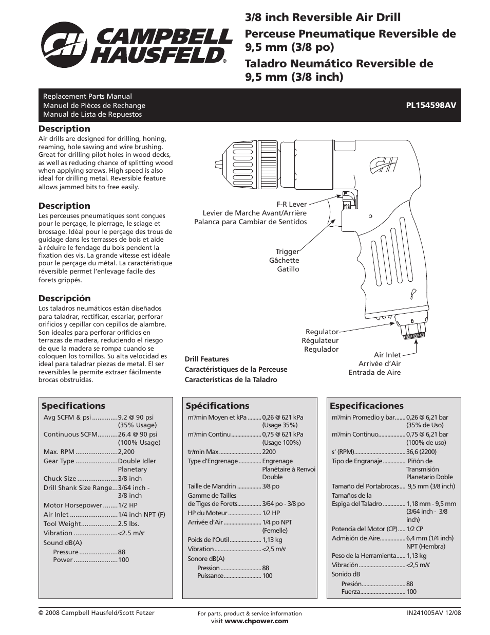Campbell Hausfeld PL154598AV User Manual | 4 pages