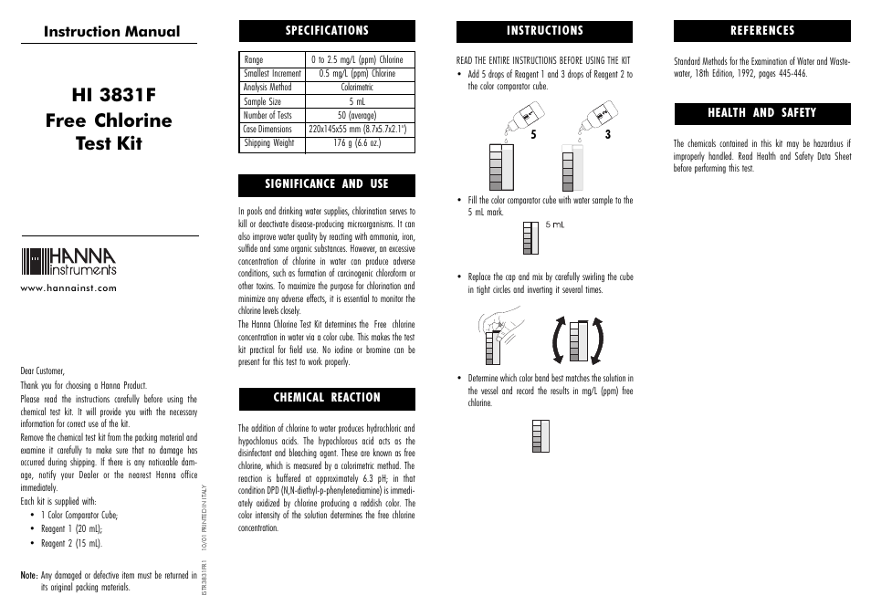 Hanna Instruments HI 3831F User Manual | 2 pages