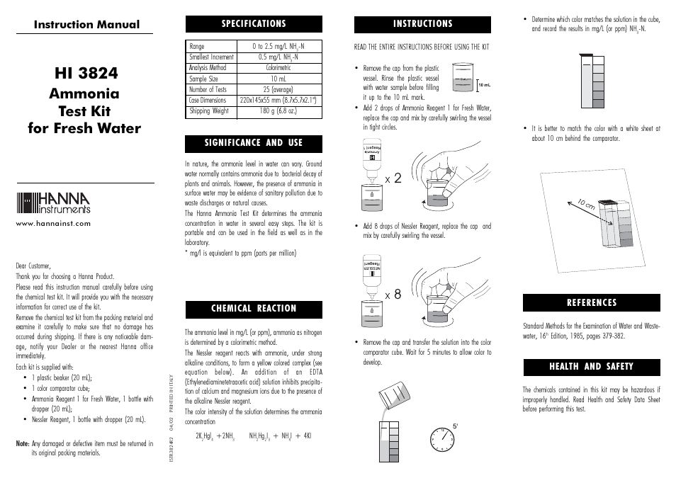 Hanna Instruments HI 3824 User Manual | 2 pages