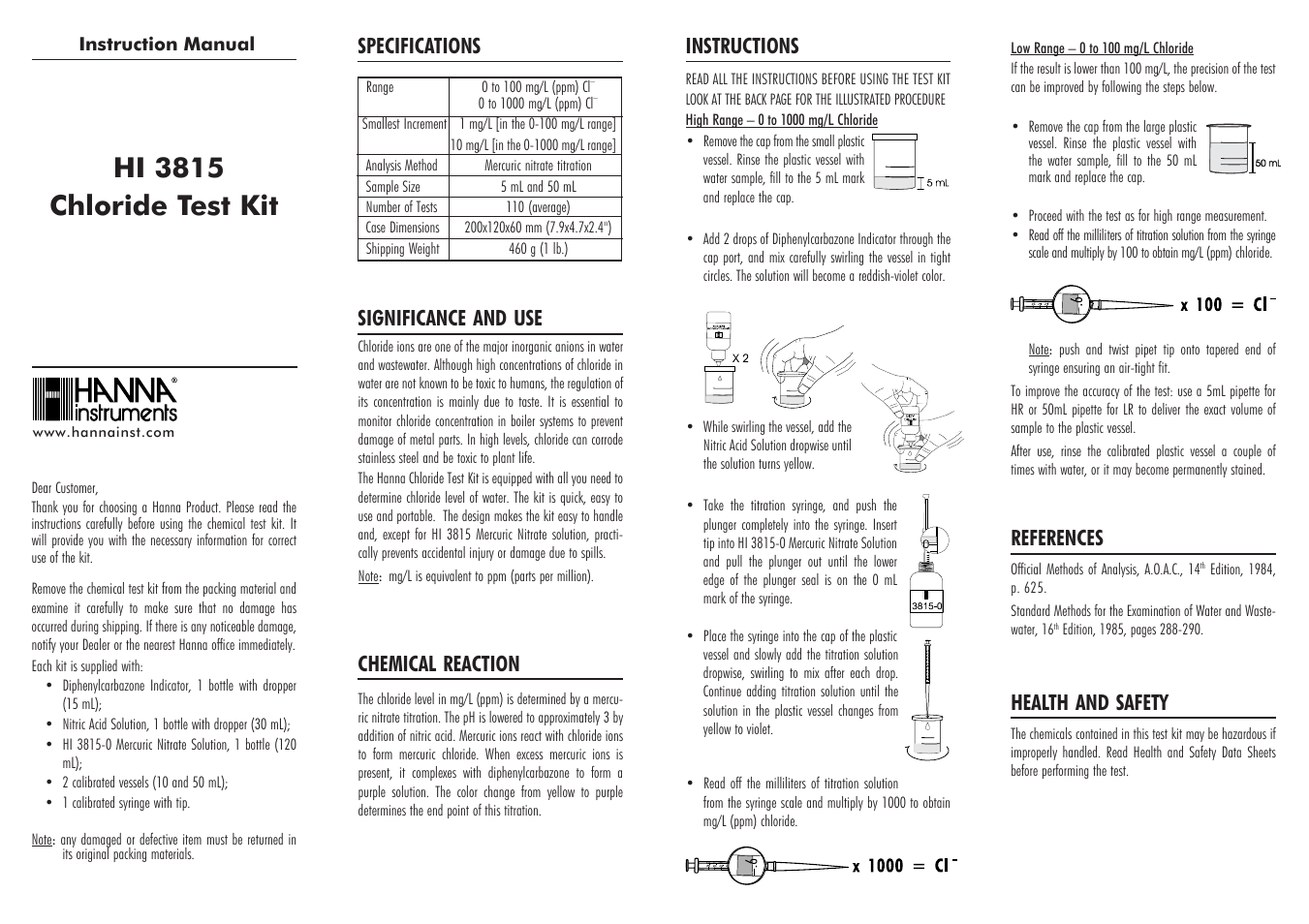 Hanna Instruments HI 3815 User Manual | 2 pages