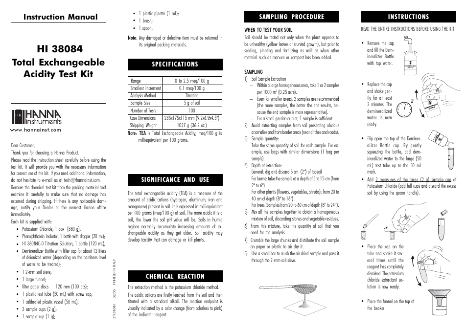 Hanna Instruments HI 38084 User Manual | 2 pages