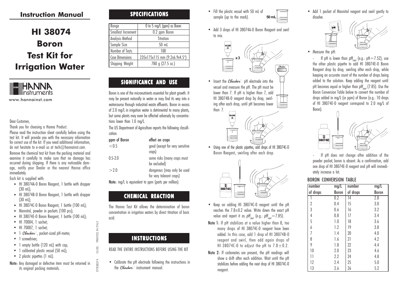 Hanna Instruments HI 38074 User Manual | 2 pages