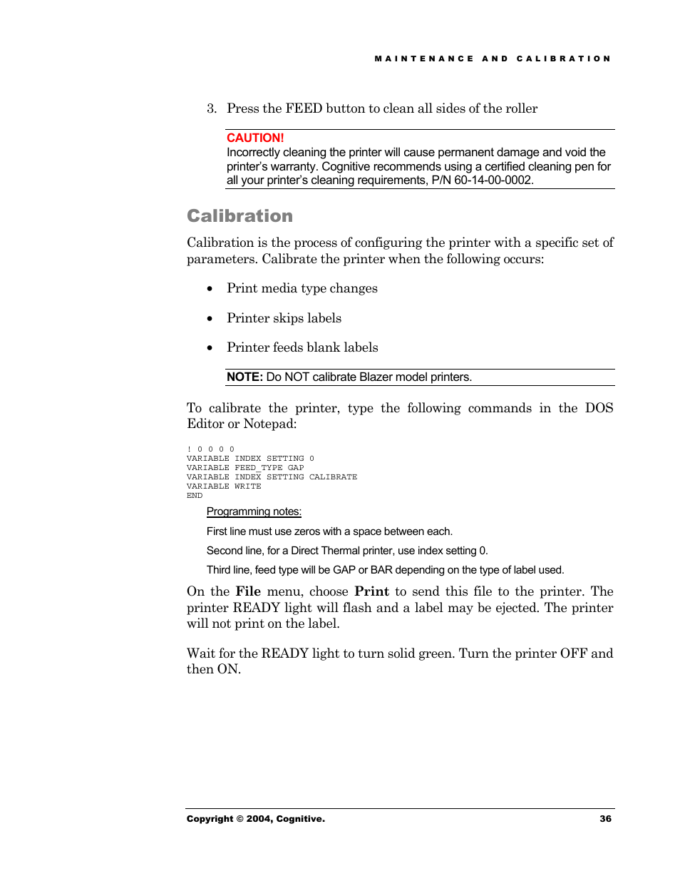 Calibration | Cognitive Solutions Advantage RFID Thermal Printer User Manual | Page 41 / 80