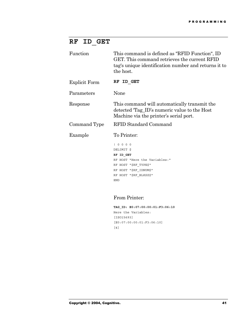 Rf id_get | Cognitive Solutions Advantage RFID Thermal Printer User Manual | Page 46 / 80